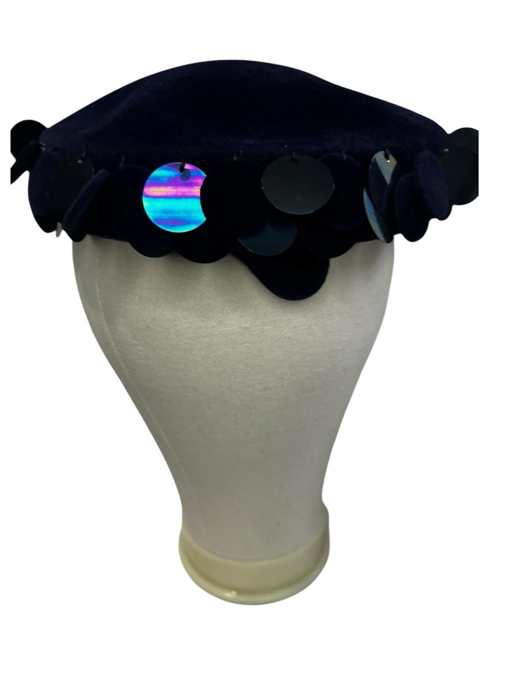 Women’s Vintage Navy Sequin Disc Patrice Model Pillbox Felt Hat
